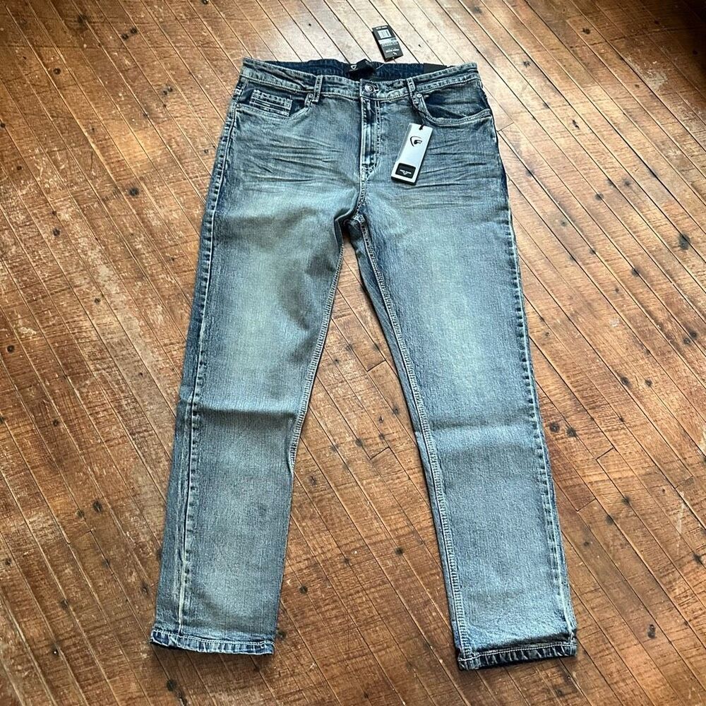 Fried denim distressed 36x32 slim grunge jeans